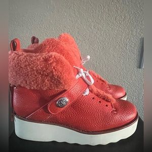 Coach Urban Hiker Leather Shearling Buckle Boots 7.5M Orange Bright Platform